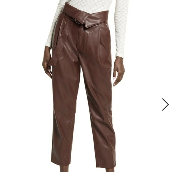 Like-New Open‎ Edit Belted Faux Leather Tapered Trousers Size Medium - Picture 1 of 8